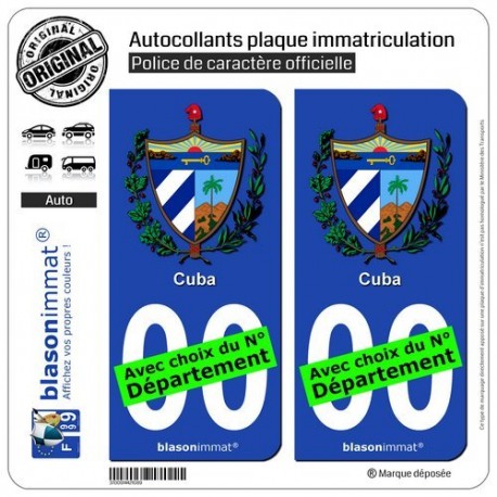 blasonimmat 2 Autocollants Plaque immatriculation Auto : Cuba - Armoiries