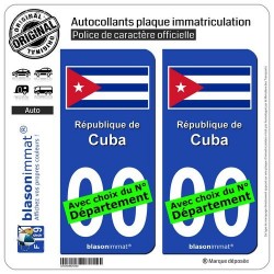 blasonimmat 2 Autocollants Plaque immatriculation Auto : Cuba - Drapeau