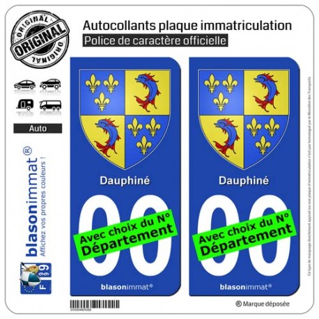 blasonimmat 2 Autocollants Plaque immatriculation Auto Dauphiné - Armoiries