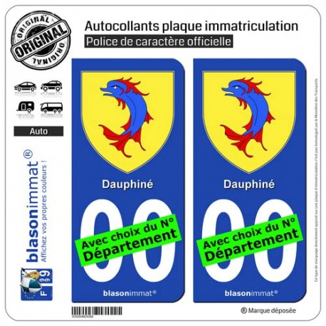 blasonimmat 2 Autocollants Plaque immatriculation Auto Dauphiné - Armoiries II