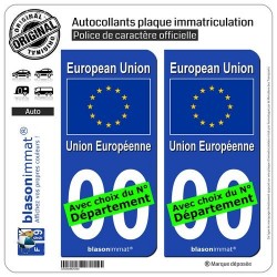 blasonimmat 2 Autocollants Plaque immatriculation Auto : Europe - Drapeau