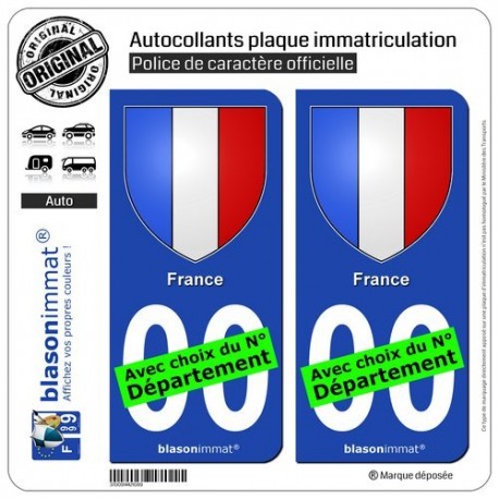 2 Autocollants Plaque immatriculation Auto : France - Blason