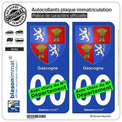 blasonimmat 2 Autocollants Plaque immatriculation Auto Gascogne - Armoiries