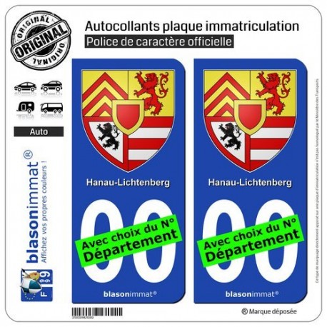 blasonimmat 2 Autocollants Plaque immatriculation Auto Hanau-Lichtenberg - Armoiries