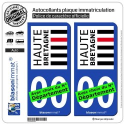 blasonimmat 2 Autocollants Plaque immatriculation Auto Haute-Bretagne