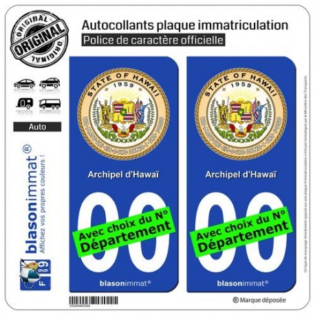 blasonimmat 2 Autocollants Plaque immatriculation Auto : Hawaï - Sceau