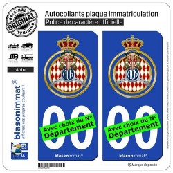 2 Autocollants Plaque immatriculation Auto : Automobile Club de Monaco - Blason