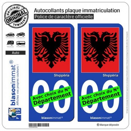 blasonimmat 2 Autocollants Plaque immatriculation Auto : Albanie - Aigle Albanais