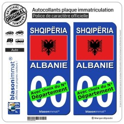 blasonimmat 2 Autocollants Plaque immatriculation Auto : Albanie - Drapeau