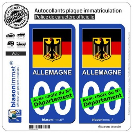 blasonimmat 2 Autocollants Plaque immatriculation Auto : Allemagne - Armoiries Drapées