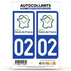 2 Autocollants plaque immatriculation Auto 02 Hauts-de-France - LogoType