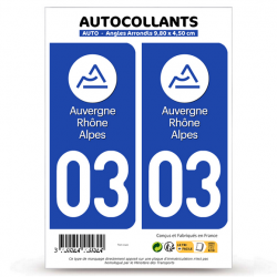 2 Autocollants immatriculation Auto 03 Auvergne-Rhône-Alpes - LogoType