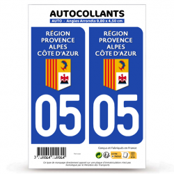 2 Autocollants plaque immatriculation Auto 05 Région Sud - LogoType