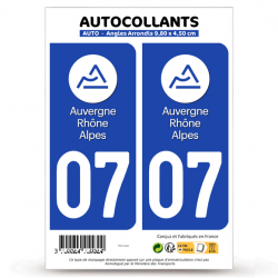 Autocollant plaque immatriculation 07 Auvergne-Rhône-Alpes - LogoType