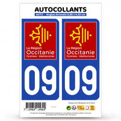 2 Autocollants plaque immatriculation Auto 09 Occitanie - LogoType