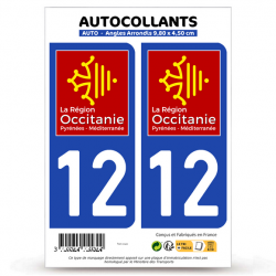 2 Autocollants plaque imatriculation Auto 12 Occitanie - LogoType