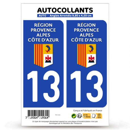 2 Autocollants plaque immatriculation Auto 13 Région Sud - LogoType