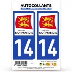 2 Autocollants plaque immatriculation Auto 14 Normandie - LogoType