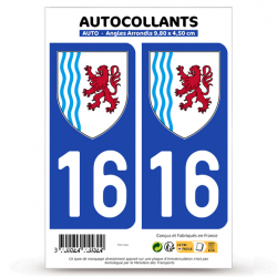 2 Autocollants plaque immatriculation Auto 16 Nouvelle-Aquitaine - LogoType