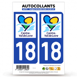 2 Autocollants plaque immatriculation Auto 18 Centre-Val de Loire - LogoType II