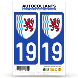 2 Autocollants plaque immatriculation Auto 19 Nouvelle-Aquitaine - LogoType