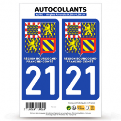 2 Autocollants immatriculation Auto 21 Bourgogne-Franche-Comté - LogoType II