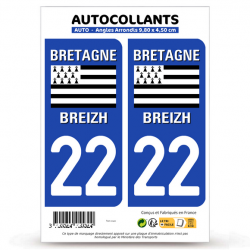 2 Autocollants plaque immatriculation Auto 22 Bretagne - LogoType