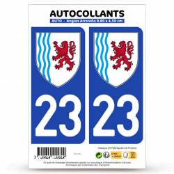 2 Autocollants plaque immatriculation Auto 23 Nouvelle-Aquitaine - LogoType