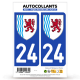 2 Autocollants plaque immatriculation Auto 24 Nouvelle-Aquitaine - LogoType