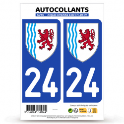 2 Autocollants plaque immatriculation Auto 24 Nouvelle-Aquitaine - LogoType