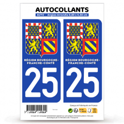 2 Autocollants immatriculation Auto 25 Bourgogne-Franche-Comté - LogoType II