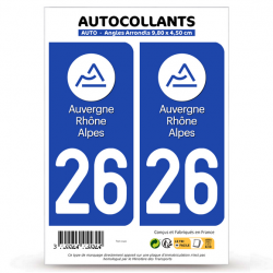 Autocollant plaque immatriculation 26 Auvergne-Rhône-Alpes - LogoType