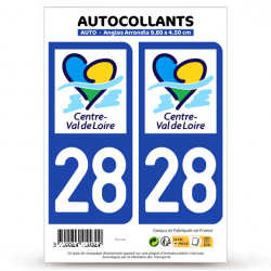 2 Autocollants plaque immatriculation Auto 28 Centre-Val de Loire - LogoType II