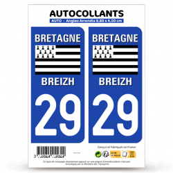2 Autocollants plaque immatriculation Auto 29 Bretgane - LogoType