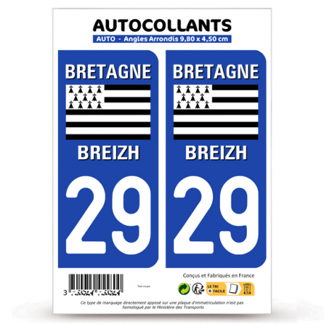 2 Autocollants plaque immatriculation Auto 29 Bretgane - LogoType
