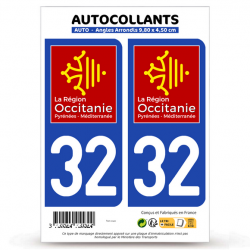2 Autocollants plaque imatriculation Auto 32 Occitanie - LogoType