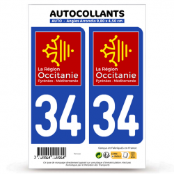2 Autocollants plaque imatriculation Auto 34 Occitanie - LogoType