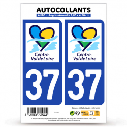 2 Autocollants plaque immatriculation Auto 37 Centre-Val de Loire - LogoType II