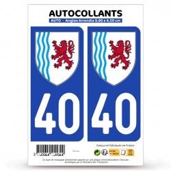 2 Autocollants plaque immatriculation Auto 40 Nouvelle-Aquitaine - LogoType