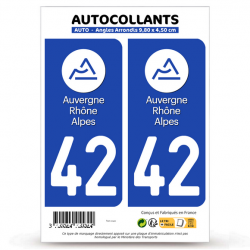 2 Autocollants plaque immatriculation Auto 42 Auvergne-Rhône-Alpes - LogoType