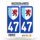 2 Autocollants plaque immatriculation Auto 47 Nouvelle-Aquitaine - LogoType