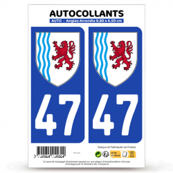 2 Autocollants plaque immatriculation Auto 47 Nouvelle-Aquitaine - LogoType