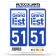 2 Autocollants plaque immatriculation Auto 51 Marne - Grand Est II