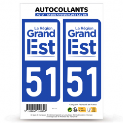 2 Autocollants plaque immatriculation Auto 51 Marne - Grand Est II