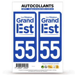 2 Autocollants plaque immatriculation Auto 55 Meuse - Grand-Est II