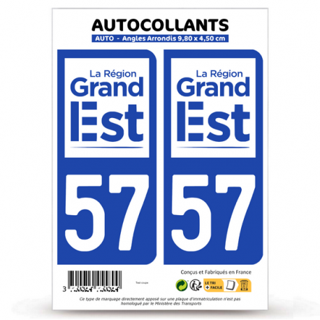 2 Autocollants plaque immatriculation Auto 57 Moselle - Grand-Est II