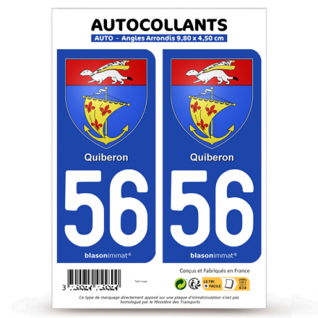2 Autocollants de plaque d'immatriculation auto 56 Quiberon - Armoiries