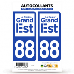2 Autocollants plaque immatriculation Auto 88 Vosges - Grand-Est II