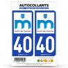 2 Autocollants plaque immatriculation Auto 40 Mont de Marsan - Ville