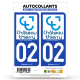 2 Autocollants plaque immatriculation 02 Château-Thierry - Ville